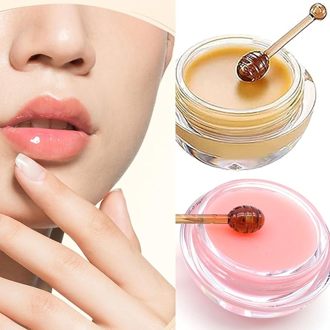2 Pcs Lip Balm Honey Pot Lip Treatment Overnight Lip Sleeping Balm Strawberry Honey Pot lip Mask Moisturizing Exfoliating Prevent Dry & Cracked Diluting Lip Lines (Honey & Strawberry)-Velvo Beauty