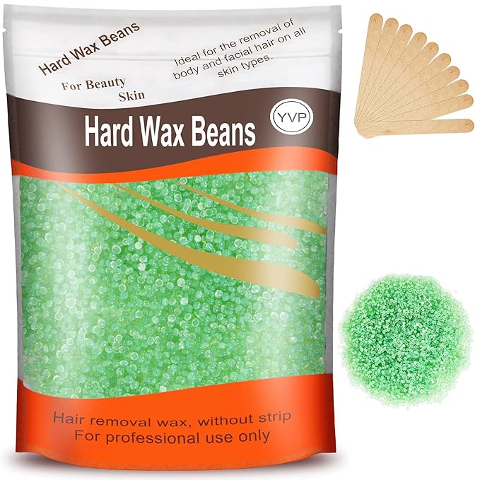 Hard Wax Beads for Brazilian Waxing, At Home Pearl Wax for Bikini, Face, Eyebrow, Legs - 300g (10 Oz) with 10 Wax Spatulas (Light Green-Aloe)-Velvo Beauty