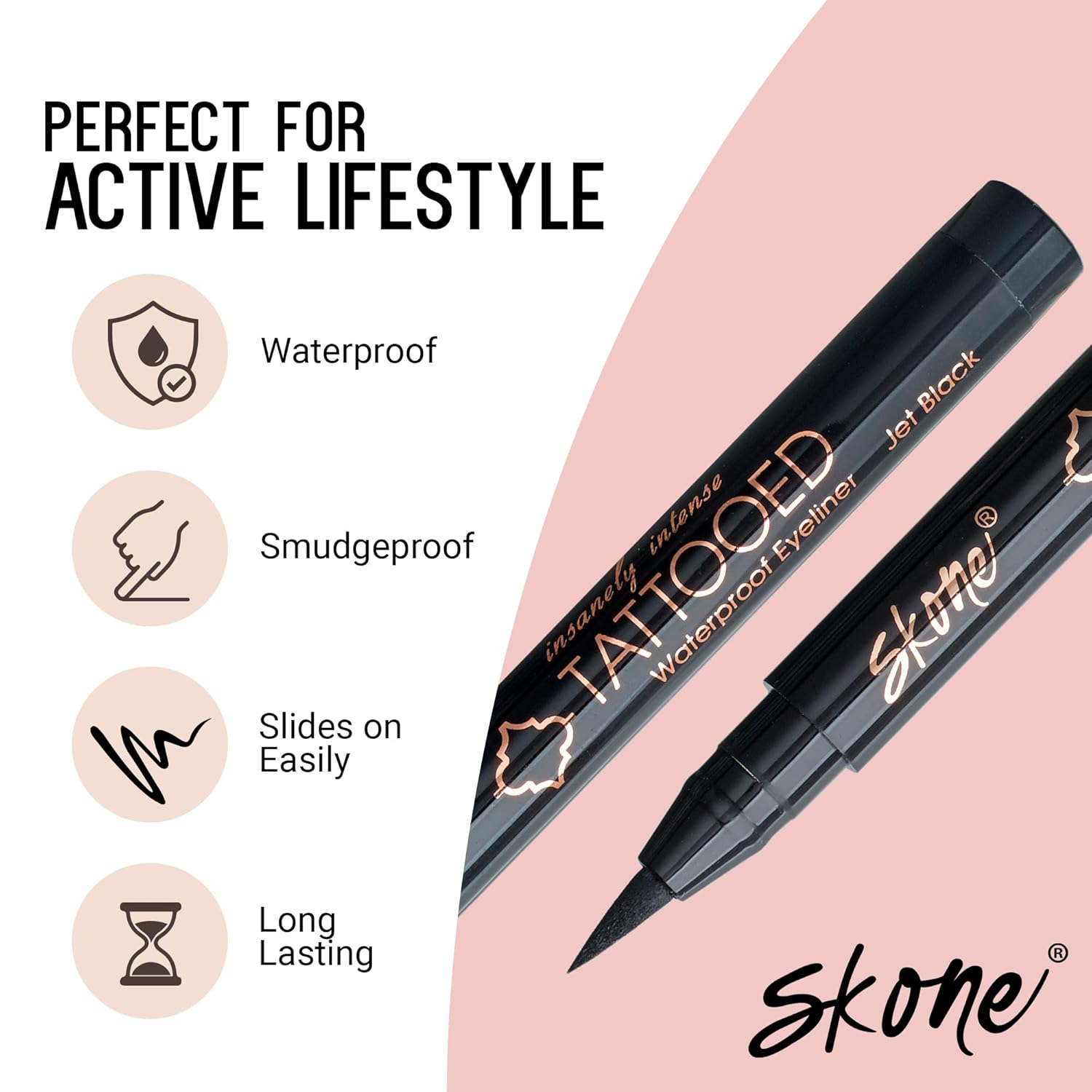 Skone Waterproof Liquid Eyeliner - Long Lasting & Smudge Proof - Insanely Intense Tattooed Eyeliner Pen with Felt Tip Applicator - Jet Black (0.07oz)-Velvo Beauty