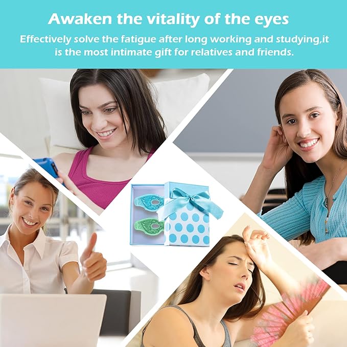 Permotary 2PCS Gel Eye Mask Reusable Hot Cold Compress Pack Eye Therapy,Therapeutic Gel Eye Spa Pad for Puffiness/Dark Circles/Eye Bags/Dry Eyes/Headaches/Migraines/Stress Relief-Green&Blue-Velvo Beauty