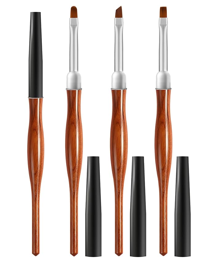 3PCS Nail Art Clean Up Brushes, Round/Angled/flat Acetone Resistant Gel Nail Polish Remover Brush, Nail Brushes for Tidying Up Polish Mishaps on Cuticles, and Nail Art Designs（Wood color）-Velvo Beauty