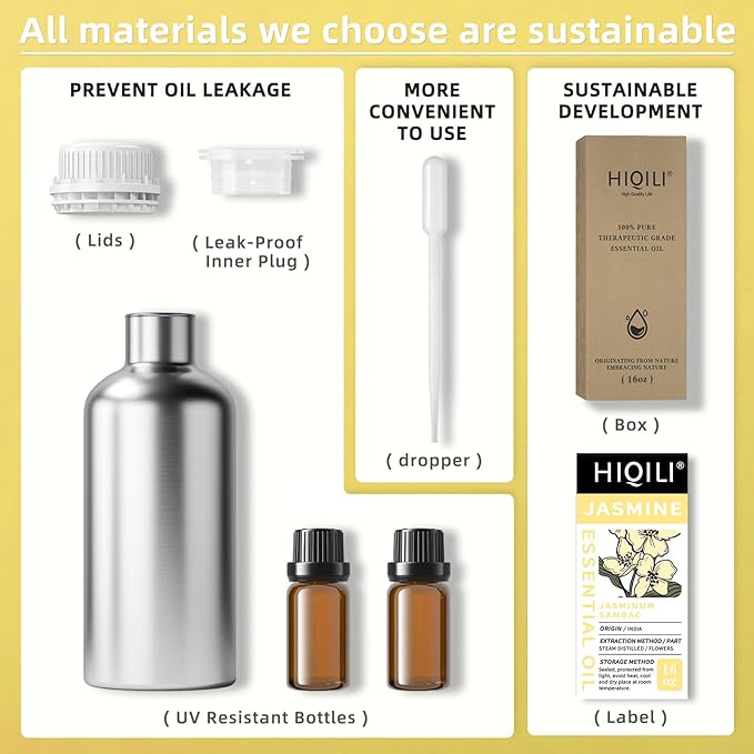 HIQILI 16 Fl Oz Jasmine Essential Oil, 100% Pure Natural for Diffuser, Hair, Skin, Perfume Making - 500ML-Velvo Beauty