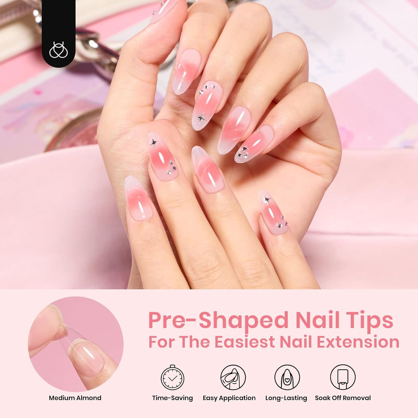 Beetles Gel Nail Tips Clear, Almond Medium, 288Pcs 10 Sizes, Pre-shaped Full Cover Soft Acrylic False Press On Nail Tips Almond Shape Easy Home DIY Fall Fake Nail Extension Art Salon Gift for Women-Velvo Beauty