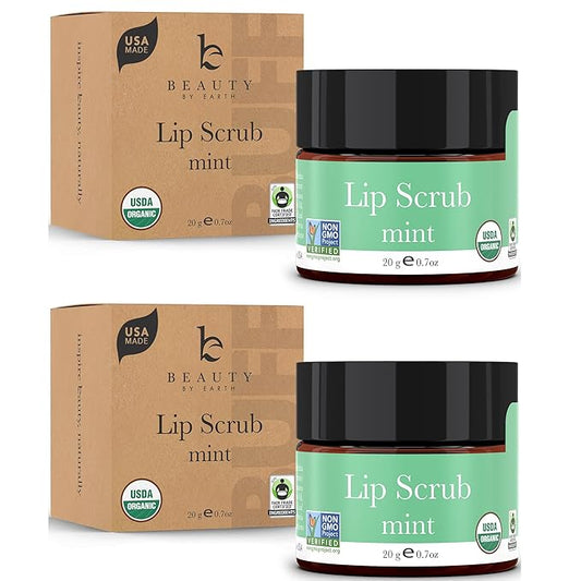 Organic Lip Scrub Mint - Lip Scrubs Exfoliator & Moisturizer, Lip Exfoliator Scrub, Sugar Lip Scrubs, Lip Sugar Scrub, Lip Care Products for Chapped Lips, Lip Scrubber, Lip Moisturizer for Dry Lips-Velvo Beauty