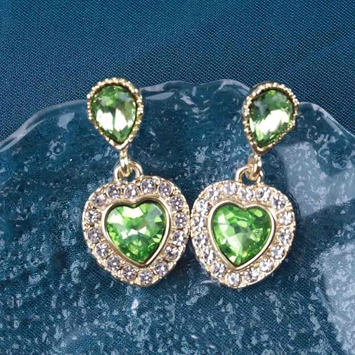 Vintage Emerald Heart Earrings Emerald Cz Teardrop Earrings Rhinestone Heart Drop Earrings Green Gemstone Stud Earrings Jewelry for Women(Green)-Velvo Beauty