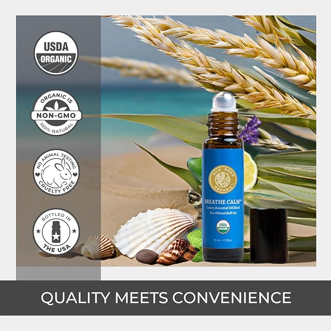 Silk Road Organic Breathe Calm Essential Oil Breathe Easy Blend Roll On, 100% Pure USDA Certified Aromatherapy for Cold, Cough, Congestion, Allergy Relief, & Wellness - 10 ml Roller-Velvo Beauty