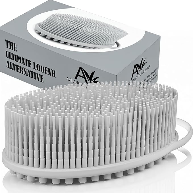 Avilana Silicone Body Scrubber – Gentle Shower Brush & Loofah Alternative- Food Grade & Lab Tested – Fast-Drying, Hygienic, BPA-Free Silicone Body Gentle Exfoliator (Light Gray, Massage)-Velvo Beauty