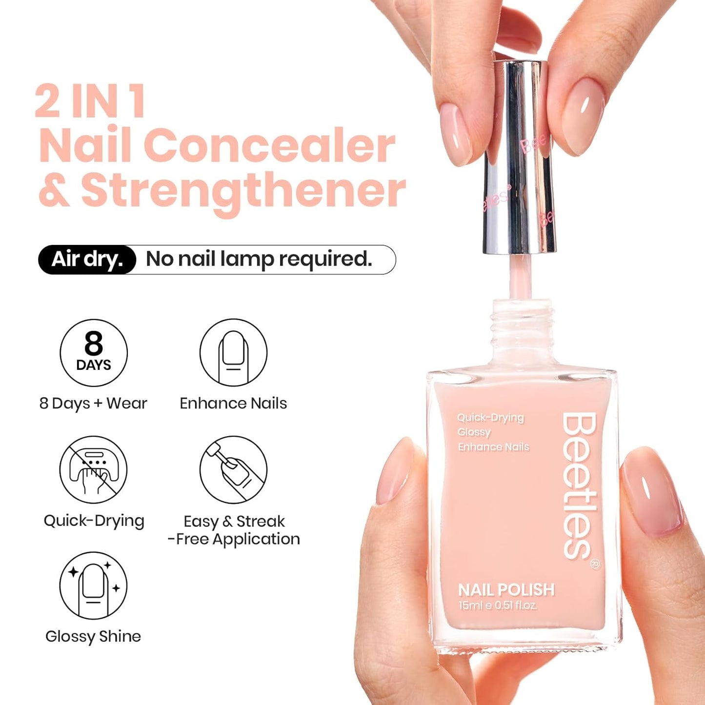 Beetles Nail Polish - Nude Nail Polish Pink Jelly Nail Concealer Fast Dry Quick Natural Nail Strengthener and Growth Treatment for Thin and Damaged Nails,0.51 FL OZ-Velvo Beauty