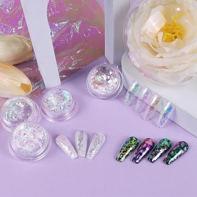 Allstarry 4 Colors Chameleon Flakes, Premium Sparkle Colorshift Pigment Powder for Epoxy Resin Slime Tumbler Making DIY Project Scrapbook Makeup Nail Art Paint Decoration-Velvo Beauty