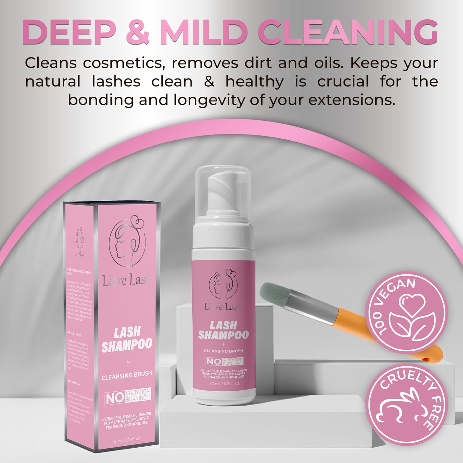 Eyelash Extension Shampoo/ Gentle Foam Cleanser for Lash Extensions & Natural Lashes (Shampoo + Lash Brush)-Velvo Beauty