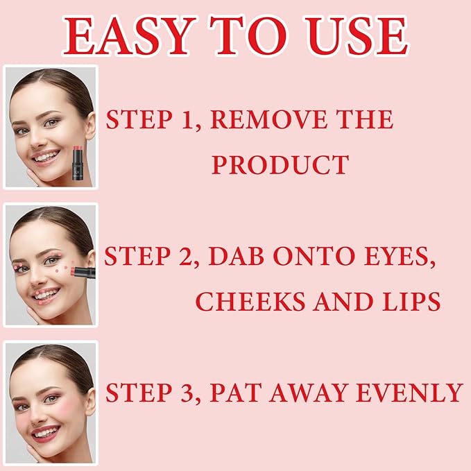 Cream Contour Blush Stick,Long Lasting Waterproof Blush Stick for Cheeks&Lips Multipurpose Face Highlighting Concealing Cream,Shimmer Contour Stick Makeup for Women（Pink）-Velvo Beauty