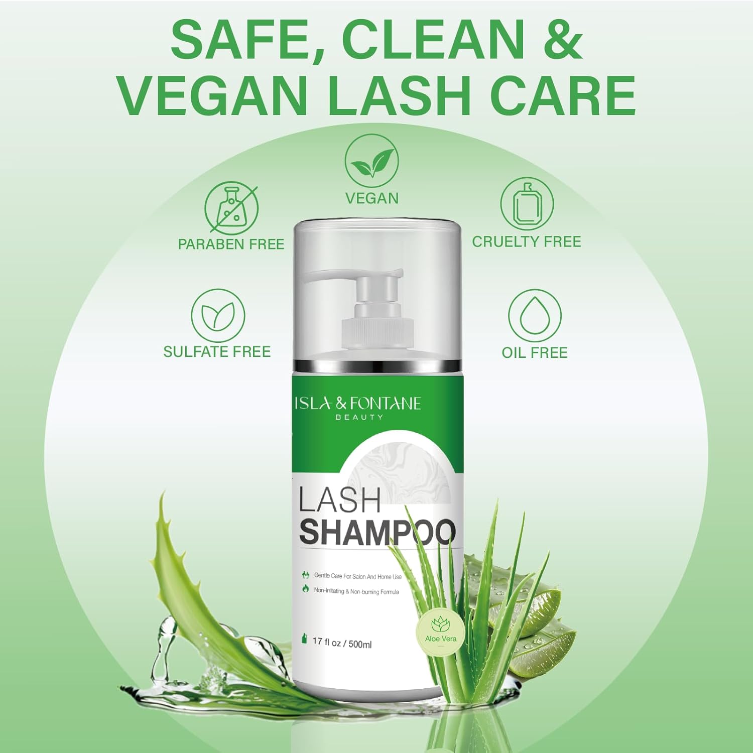 Isla & Fontane Lash Shampoo Bulk – Multi-Scent Series – 17 fl oz / 500ml | Gentle Eyelash Cleanser for Lash Extensions | Non-Irritating | Professional Lash Bath Foam For Salon And Home Use (Aloe Vera)-Velvo Beauty