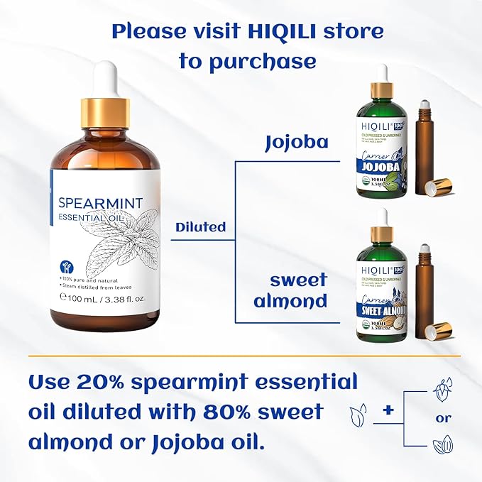 HIQILI 100ML Spearmint Oil for Skin Care, Facial, Can be Added to Lotions, Creams -100% Pure Natural Treatment Grade - 3.38 Fl Oz-Velvo Beauty