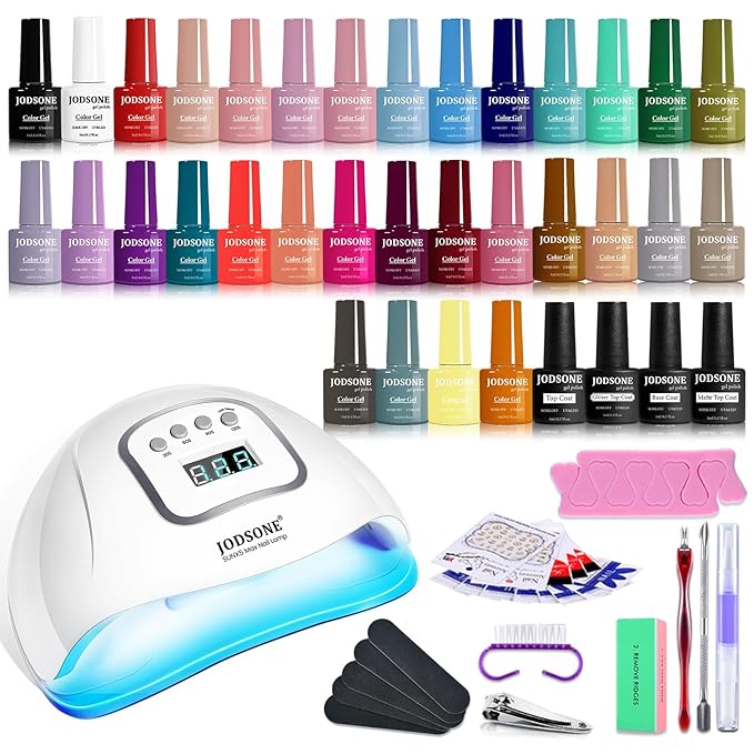 JODSONE Same Color Same Bottle 32 Colors Gel Nail Polish with U V Light Soak Off Glitter Base Top Matte Coat Manicure Salon Home DIY-Velvo Beauty