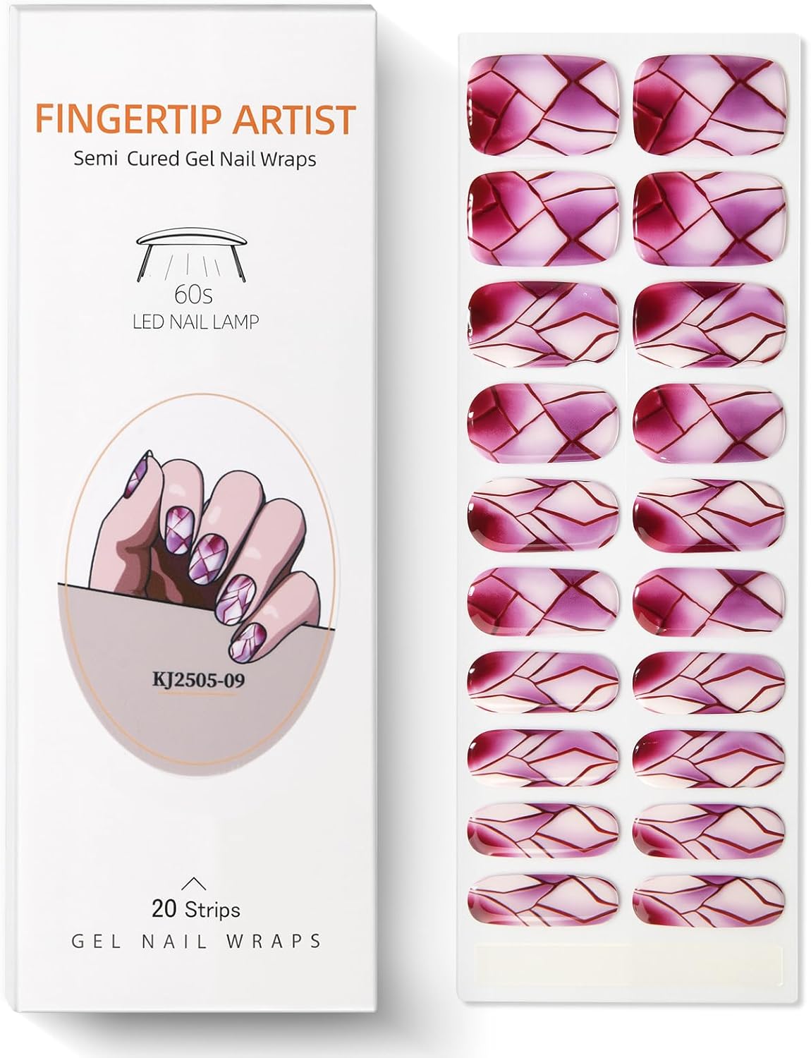 Semi Cured Gel Nail Strips with Red Broken Glass Pattern Designs Gel Nail Strips Glossy Stickers Salon Quality & Easy to Use for Women 20 Pcs-Velvo Beauty