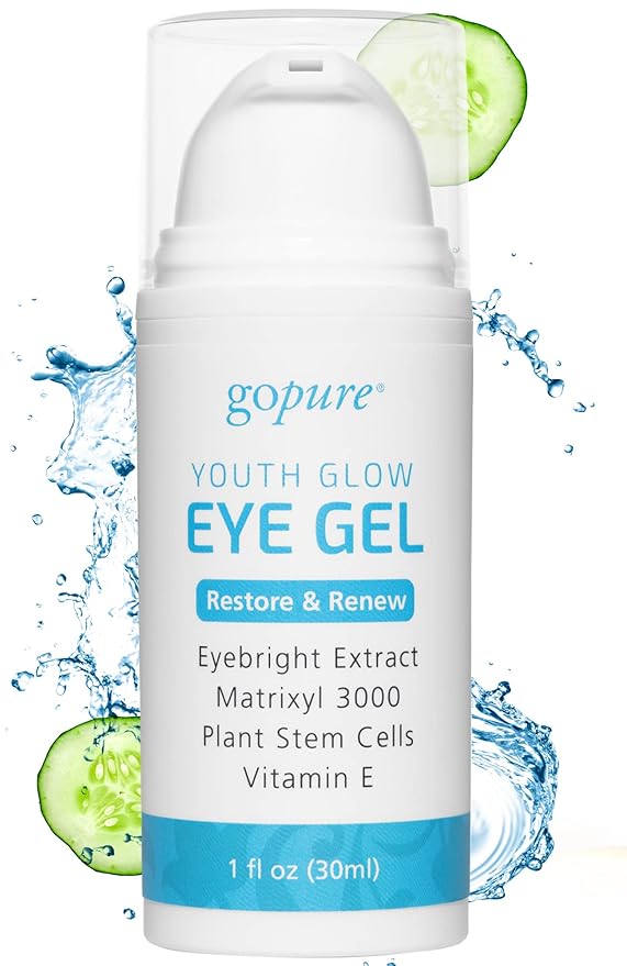 goPure Youth Glow Eye Gel - Anti-Aging Eye Cream that Soothes and Hydrates, Made with Matrixyl 3000 and Hyaluronic Acid for Improve the Look of Puffiness, Dark Circles, and Under Eye Bags - 1 fl oz-Velvo Beauty