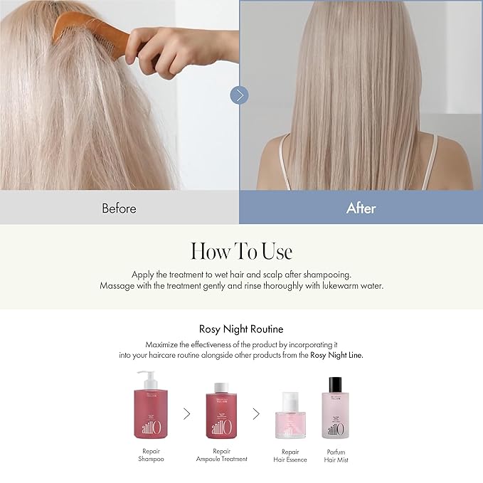 Rosy Night Hair Ampoule Treatment for Damaged Hair – Water-to-Cream Repair Formula with Peptides & Amino Acids – Frizz Control, Color Safe, Silicone-Free, Floral Musk Scent – 6.76 fl oz-Velvo Beauty
