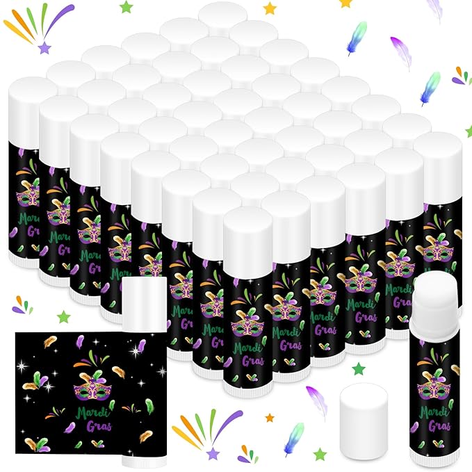 48 Pcs Mardi Gras Lip Balm Moisturizing Lip Balm Bulk Lip Balms and Moisturizers Wax Lip Cream Stocking Stuffers for Mardi Gras Party Favors Gift Baskets Women Men, Jasmine-Velvo Beauty