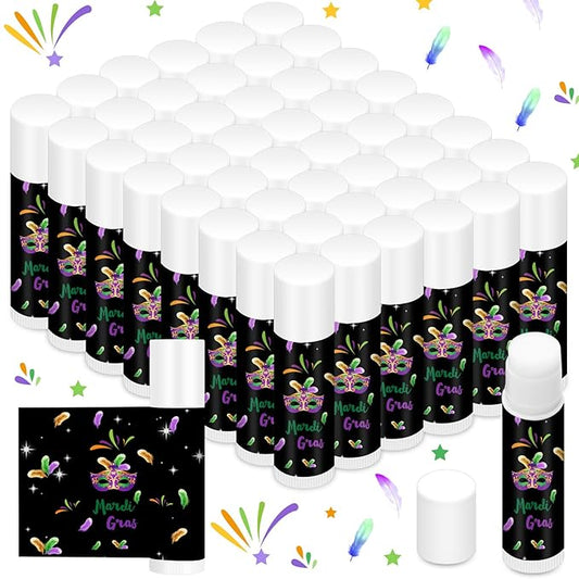 48 Pcs Mardi Gras Lip Balm Moisturizing Lip Balm Bulk Lip Balms and Moisturizers Wax Lip Cream Stocking Stuffers for Mardi Gras Party Favors Gift Baskets Women Men, Jasmine-Velvo Beauty