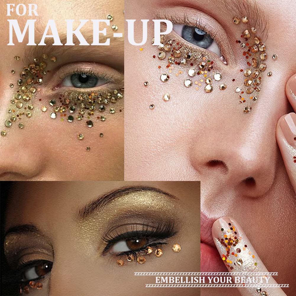 One Pack 2000 Pcs of Flatback Round Champagne Rhinestones 6 Sizes (1.5-6 mm) with Nail Art Rhinestone Picker Pencil and Tweezer for DIY and Salon Use-Velvo Beauty