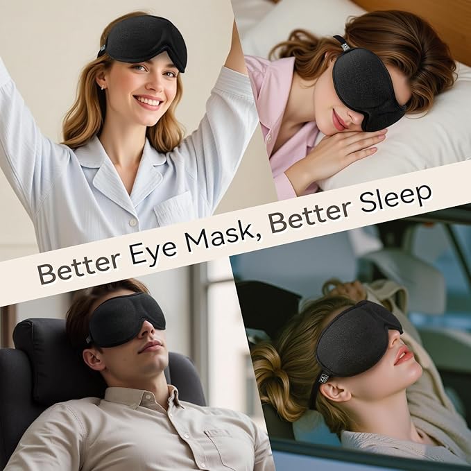 Slim 3D Sleep Mask for Side Sleepers, Blackout Sleeping Maskfor Men Women, Zero Eye Pressure, Ultra Soft Eye Masks for Sleeping, Perfect for Travel, Nap, Meditation, Airplane (Black)-Velvo Beauty