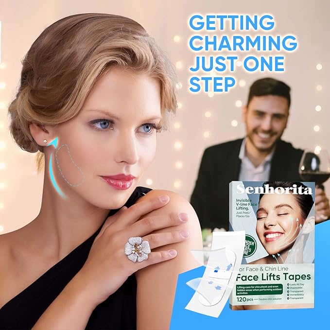 Senhorita Face Lift Tape, 120Pcs Instant Face Lift Tape Invisible, Face Tape Lifting Hide Double Chin and Wrinkles, Lifting Saggy Skin-Velvo Beauty