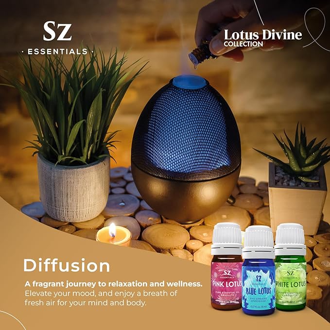 Divine Essential Oils Collection - Blue, Pink, White Lotus - Set of 3 Bottles (0.17 Fl Oz - 5ml Each) - 100% Pure, Natural & Undiluted - Therapeutic Grade & Vegan-Velvo Beauty