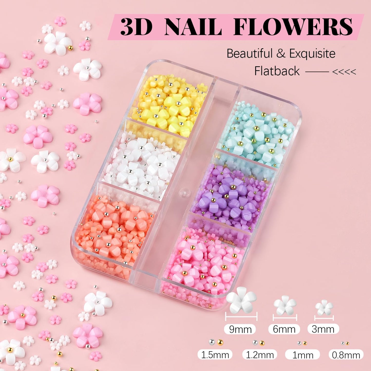3D Flowers, Manicure Kit with Rhinestone Glue Gel, Colorful Acrylic Flower Nail Charms with Caviar Beads, Rhinestones for Nails with Gem Glue (UV/LED Needed) with Pickup & Dotting Tools-Velvo Beauty