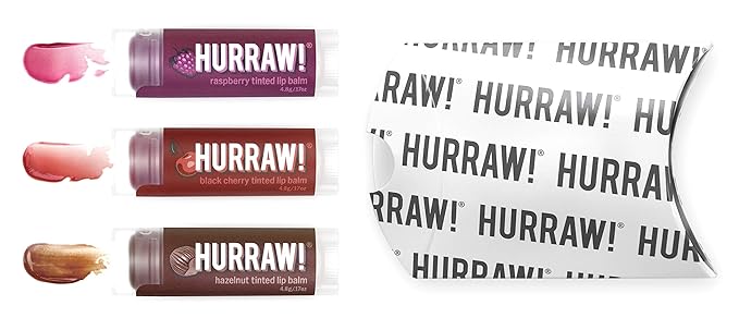 Hurraw! Raspberry Tinted, Black Cherry Tinted, Hazelnut Tinted Lip Balms, 3 Pack Bundle: Organic, Certified Vegan, Cruelty & Gluten Free. Non-GMO, 100% Natural. Bee, Shea, Soy & Palm Free. Made in USA-Velvo Beauty