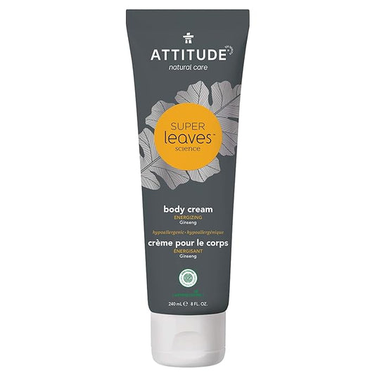 ATTITUDE Body Cream, EWG Verified Moisturizer, Vegan Moisturizing Products For Dry Skin, Dermatologically Tested, Ginseng and Grapeseed Oil, 8 Fl Oz-Velvo Beauty