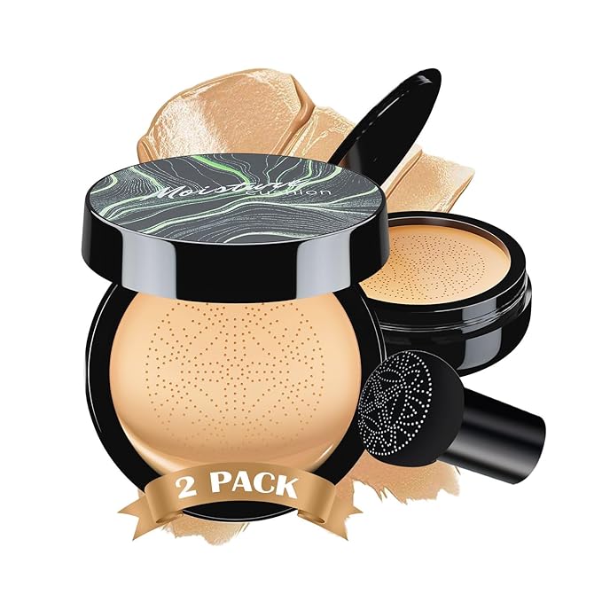 Mushroom Head Air Cushion CC Cream - BB Cream Face Makeup Foundation for Mature Skin Moisturizing Concealer Brighten Long-Lasting, Even Skin Tone for All Skin Types (2PCS Buff Beige)-Velvo Beauty