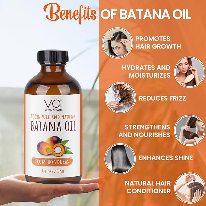 Batana Oil For Hair Growth-100% Raw Batana Oil From Honduras-Glass Bottle-Skin Hair Oil Rich In Essential Nutrients-Batana Hair Oil For Women & Men-For Strong & Shiny Hair-8 FlOz-Velvo Beauty