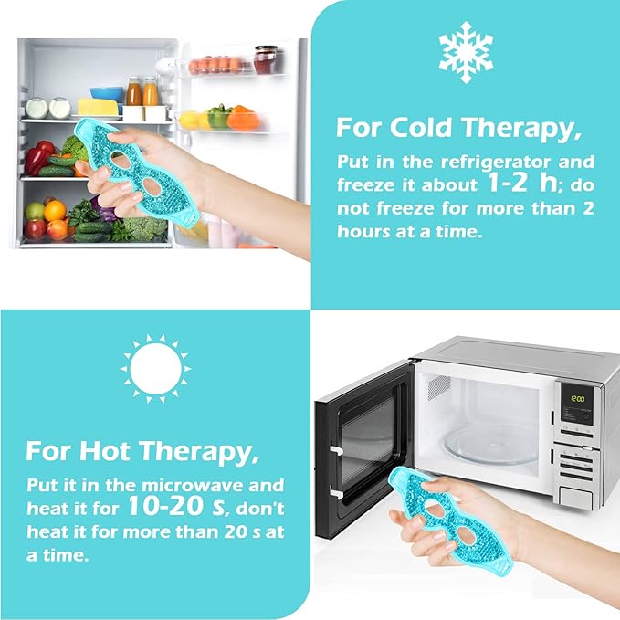 Permotary 2PCS Gel Eye Mask Reusable Hot Cold Compress Pack Eye Therapy,Therapeutic Gel Eye Spa Pad for Puffiness/Dark Circles/Eye Bags/Dry Eyes/Headaches/Migraines/Stress Relief-Green&Blue-Velvo Beauty