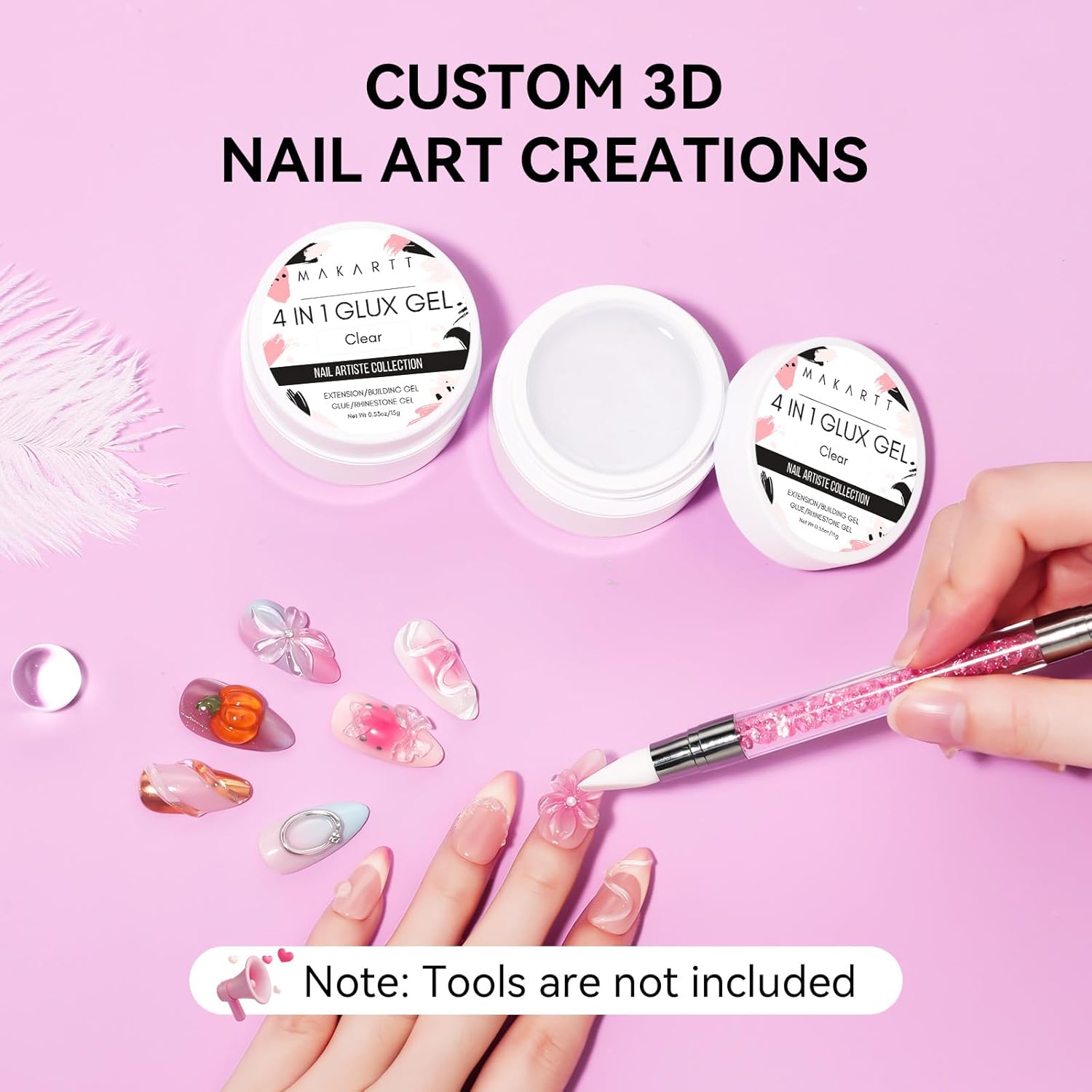 Makartt 3D Gel Nail Art: 4 in 1 Clear Solid Gel Builder for Extension UV Nail Glue for Acrylic Nails Rhinestones 3d Sculpting Gels Hard Gels for Nails UV/LED Nails Lamp Required 15ML 2 Bottles-Velvo Beauty