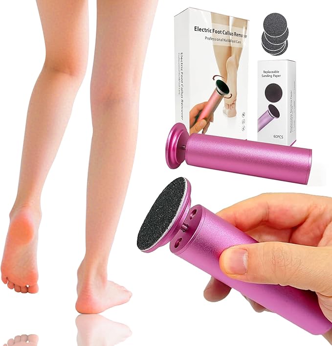 Electric Foot Callus Remover, Adjustable Foot Speed, Professional Foot Repair Tool, Equipped with 60 Pieces of Sandpaper, Suitable for Men and Women with Dead Skin calluses, Dry and Cracked, Pink-Velvo Beauty