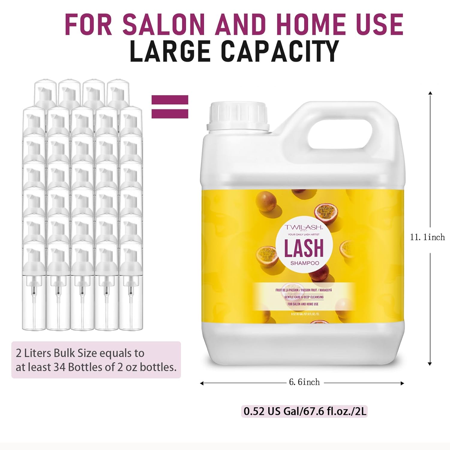 Lash Shampoo Bulk, Eyelash Cleanser for Extensions 2 Liters, Non-irritating or Burning Eyelid Foaming Cleanser for Professional Salon and Home Use (Passion Fruit-2L)-Velvo Beauty