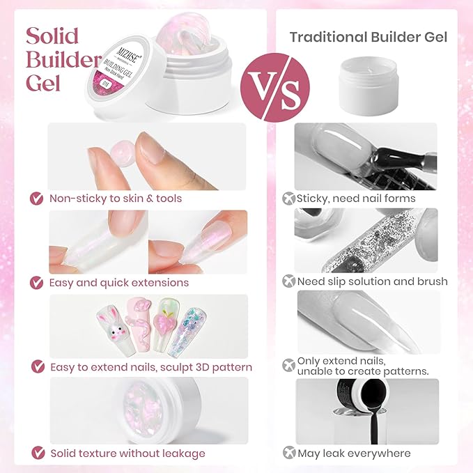 MIZHSE Solid Builder Gel, Aurora Pink & Clear Sculpting Gel for Nails, Non-Sticky 3D Nail Art Mermaid Pearl Building Carving Modeling Sculpture Hard Extension Manicure Salon Home DIY-Velvo Beauty
