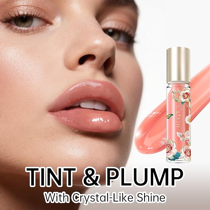 Catkin Lip Plumper Gloss, Tinted Lip Serum with Hyaluronic Acid & Jojoba Oil, Non-sticky Volumizing Hydrating Formula for a High Shine Maximum 3D Look, Plump & Soft Lips 0.12 Fl Oz - C02 Rose Diamond-Velvo Beauty