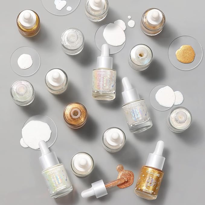 FOCALLURE Starfall Glowing Liquid Highlighter, Shimmering Body Oil, Non-Sticky Shimmer Liquid Luminizer, Non-Greasy, Face & Body Glitter Makeup for Costumes, Cosplay, Rave Festival, FIRELY FOREST-Velvo Beauty