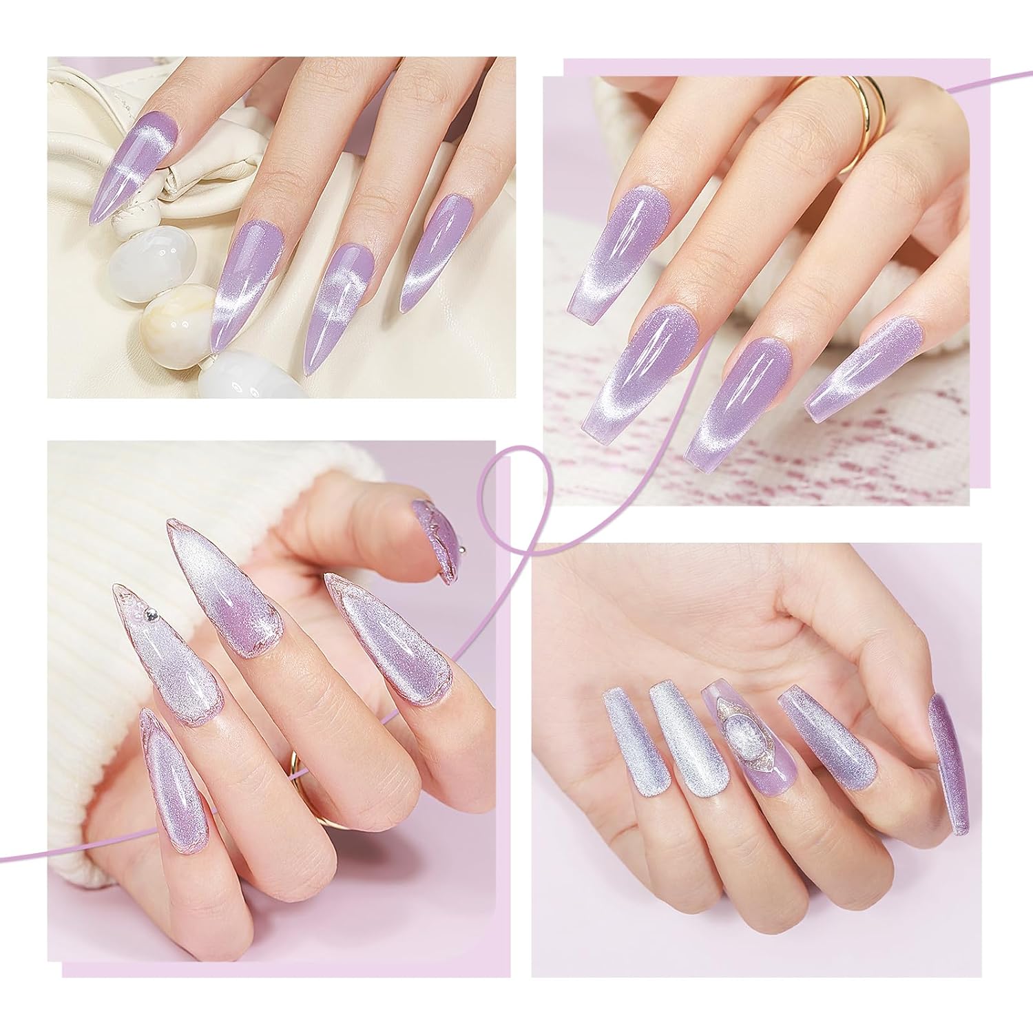 Cat Eye Gel Nail Polish 12ML, Lavender Purple Smoothie Magnetic Gel Polish Holographic Shimmer Glitter Cats Eye Nail Polish with Magnet Stick Soak Off UV Nail Art Varnish-Velvo Beauty