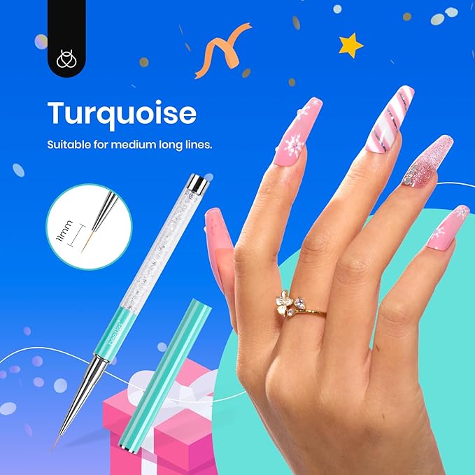 Beetles Gel Polish Nail Art Liner Brushes 5Pcs Painting Art Design Pen Set Diamond Application Rhinestone Handle Dotting Drawing Sizes 5 7 9 11 20mm Nail Design Gift for Women-Velvo Beauty