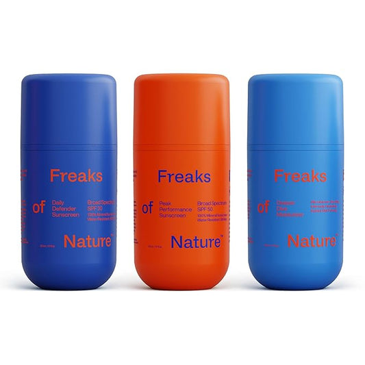 Freak Trio Bundle | Deeper Dive Moisturizer Serum, Peak Performance SPF 50 & Daily Defender SPF 30 | Natural Hydration & Sun Protection | Eco-Friendly, Reef-Safe, Cruelty-Free | All Skin Types-Velvo Beauty