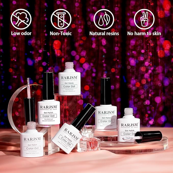 RARJSM Nude Glitter Gel Nail Polish 6pcs Set Sparkly Rainbow Shimmery Nail Gel Polish Iridescent Pigment Jelly Sheer Gray Pink Milky Peach Purple Translucent Natural Skin Tone Color 7.5ml Soak off-Velvo Beauty