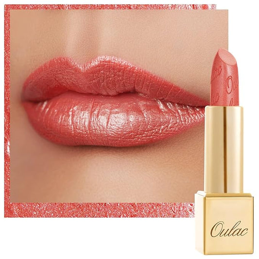 Oulac Coral Pink Lipstick for Women with Metallic 3D Shine Lightweight Hydrating Formula, High Impact Lip Color, Vegan Beauty, Full Coverage Lip Makeup, Christmas Gifts for Women, Nemo Go Home(06)-Velvo Beauty