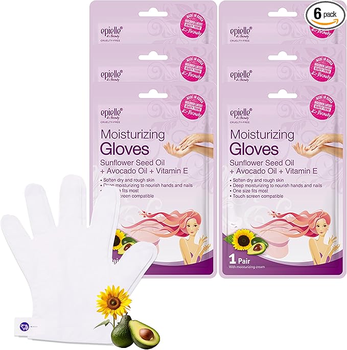 Epielle Moisturizing Hand Masks 6 Pairs, Deep Moisturizing Gloves for Dry, Cracked Hands, Relieve and Soften with Sunflower Seed Oil & Avocado Oil, Korean Skin Care, Spa Set, Self Care Gifts for Women-Velvo Beauty