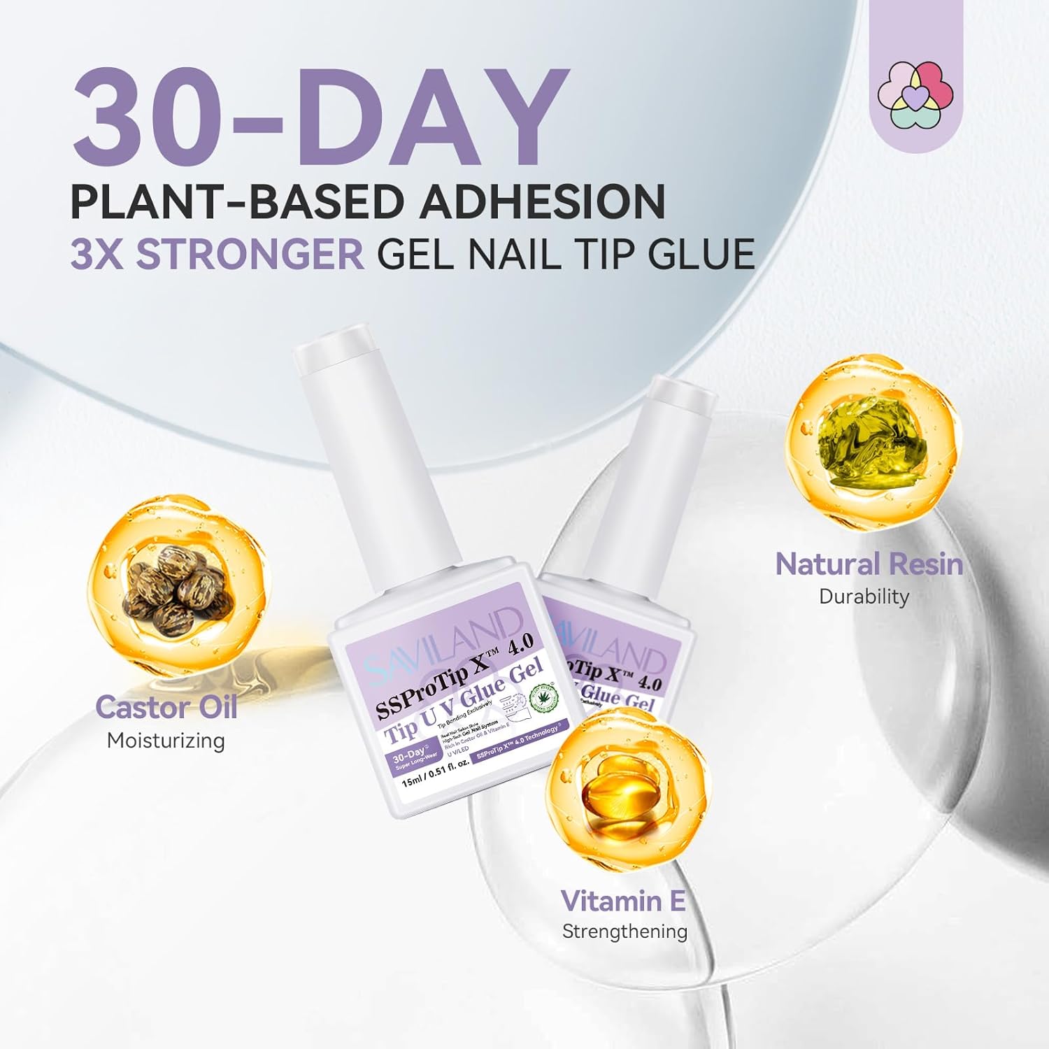 SAVILAND Gel Nail Glue: 30-Day Long Lasting Super Adhesive Glue Castor Oil VE for False Tips Strong Hold X Nail Art Tool U V Lamp Curing Needed for Use Home DIY SSProTip X 4.0-Velvo Beauty