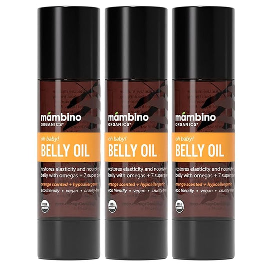 Mambino Organics Oh Baby! Belly Oil – Organic Elasticity Oil with Egyptian Calendula, Vietnamese Tamanu & Dutch Shea – Pregnancy Oil for Stretch Marks – Cruelty-Free Maternity Care, 3-Pack 2 fl oz-Velvo Beauty