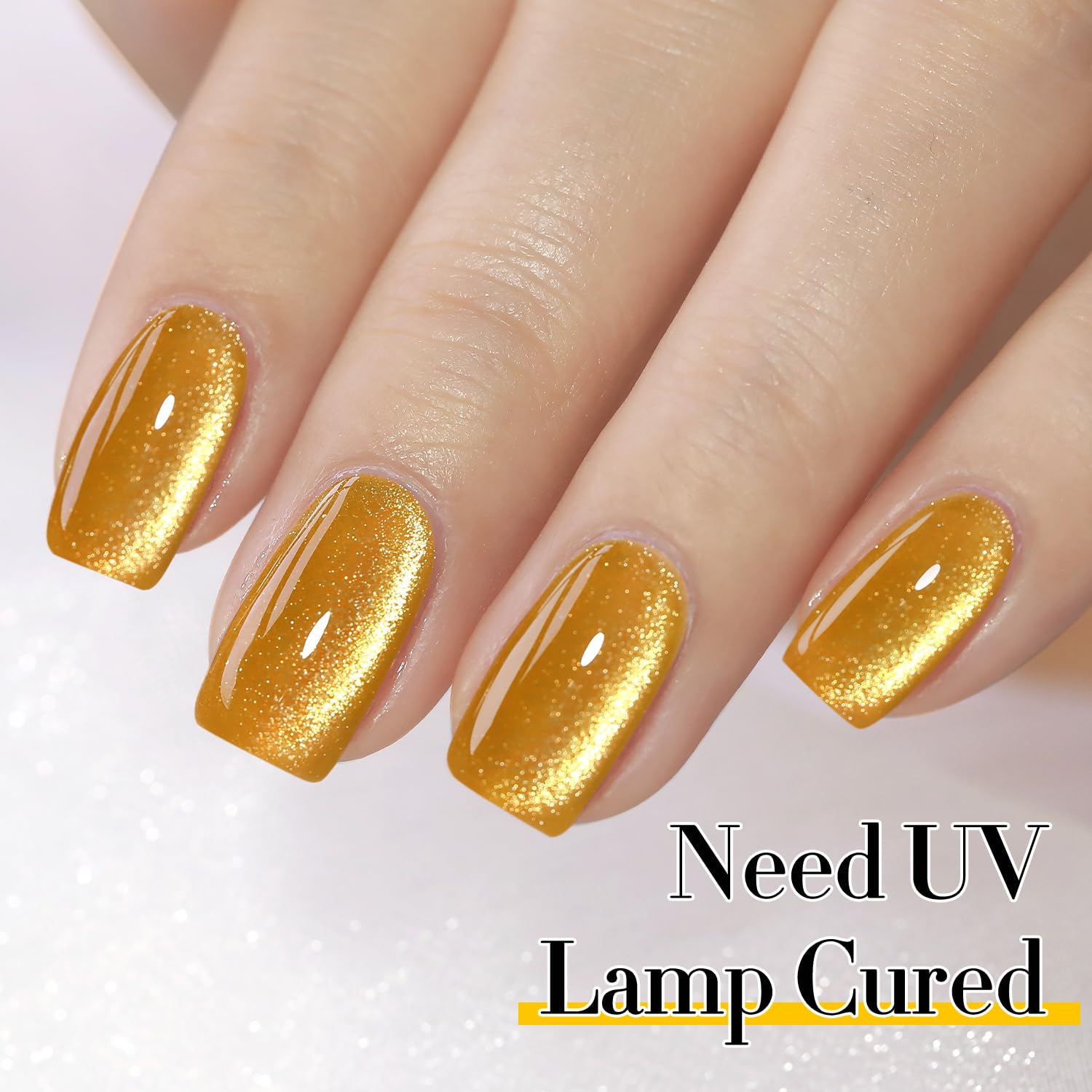 Double Rhythm Jelly Glass Cat Eye Gel Polish with Magnet 15ML Holographic Glitter Shimmer Translucent Sheer Color Magnetic Nail Polish Salon DIY at Home (Gold Cat-MC1025)-Velvo Beauty