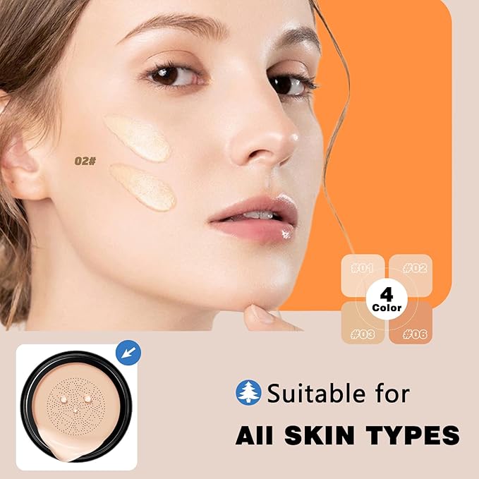Moisture Cushion CC Cream Foundation for Mature Skin - Flawless Concealer BB Cream with Mushroom Head, Long-Lasting Waterproof Air Cushion CC, Natural honey and pine Makeup cream, Even Skin Tone（03#）-Velvo Beauty