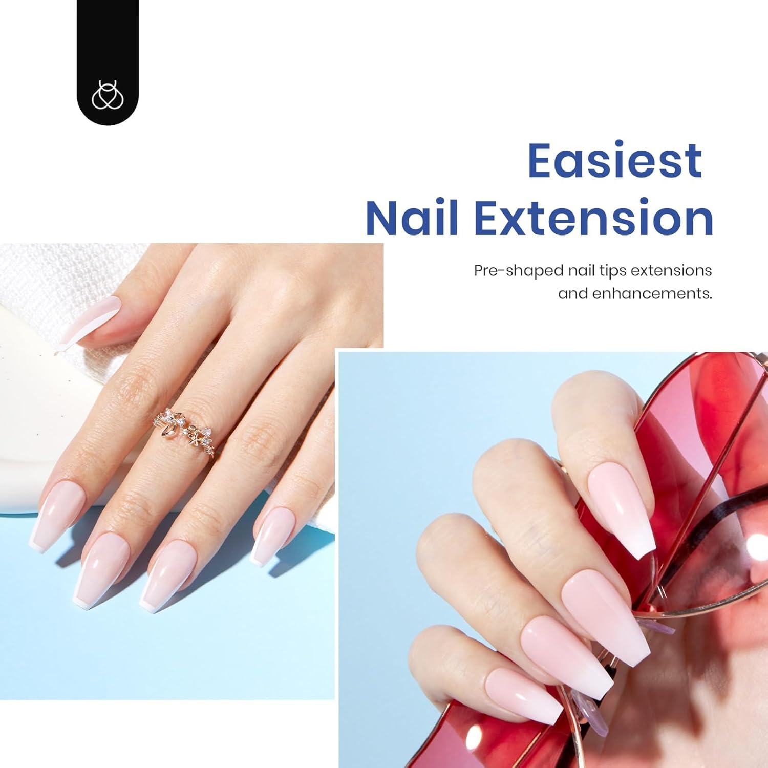 Beetles Soft Gel Nail Kit Medium Coffin Easy Nail Extension Set 5 In 1 Nail Glue Base Coat with Pre shaped Nail Tips and Led Nail Lamp Acrylic Nail Clipper Gifts for Women-Velvo Beauty